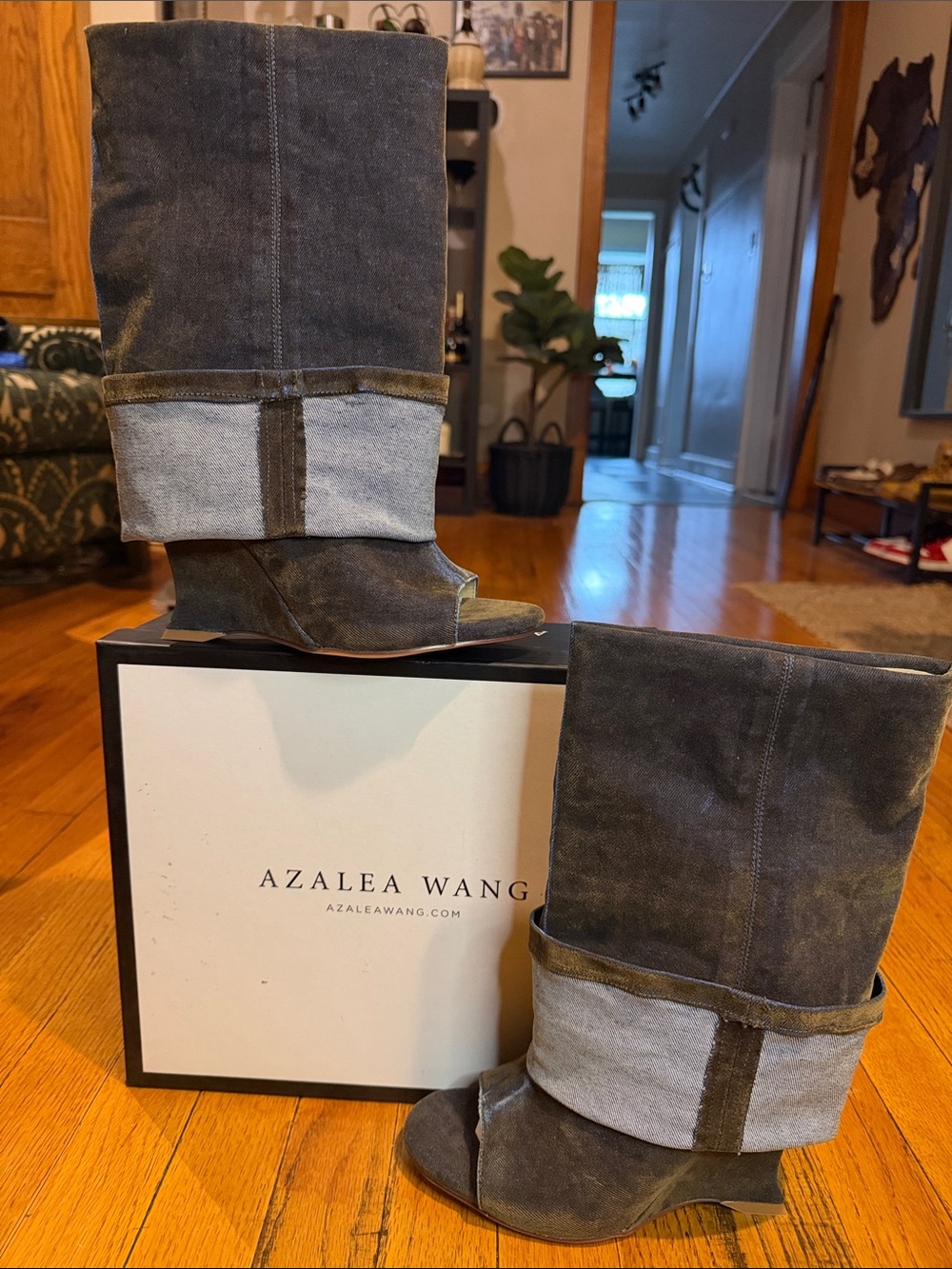 Azalea Wang Women's Gray Fold-Over Open-Toe Wedge Booties